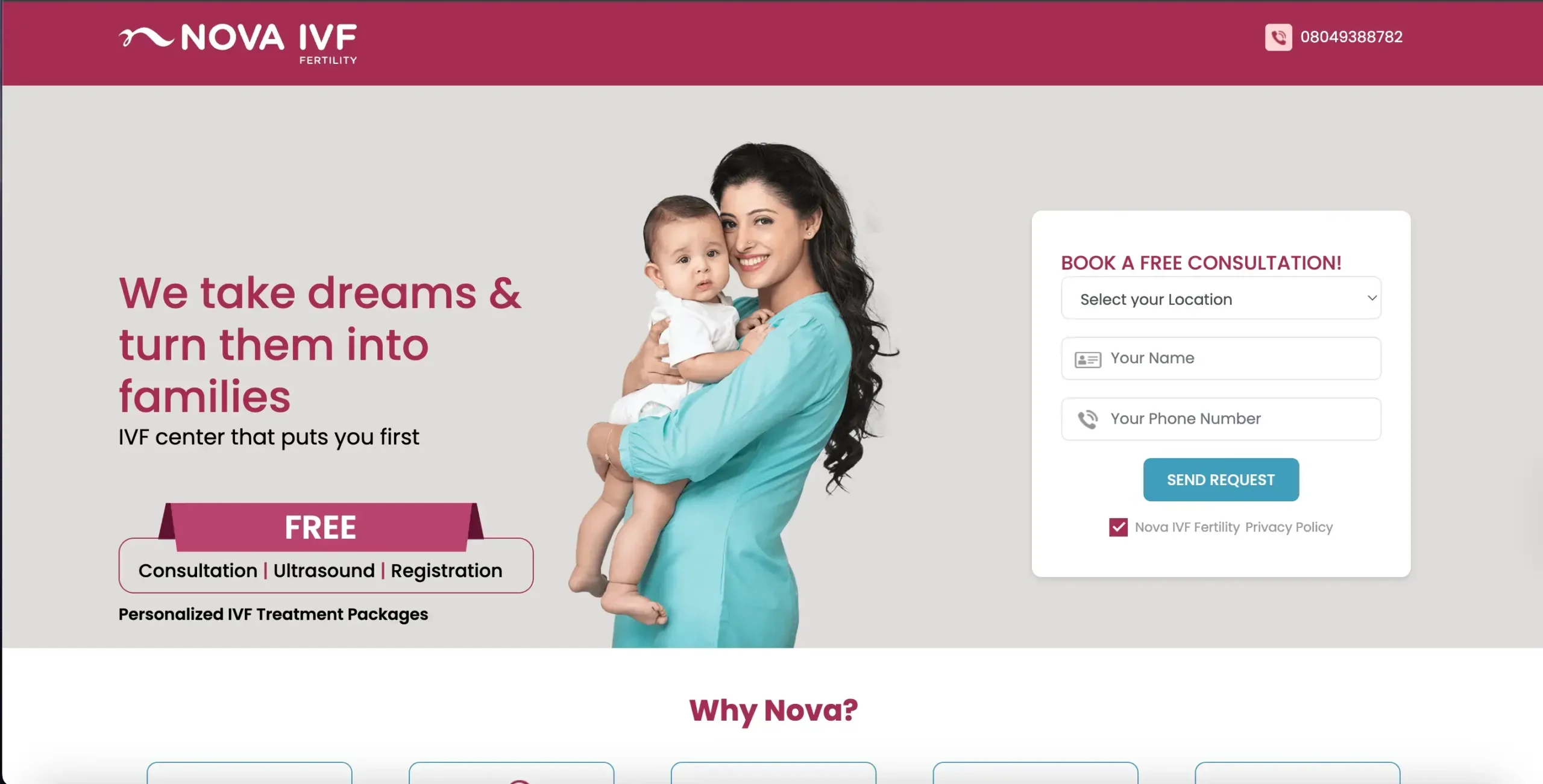 NOVA IVF website preview
